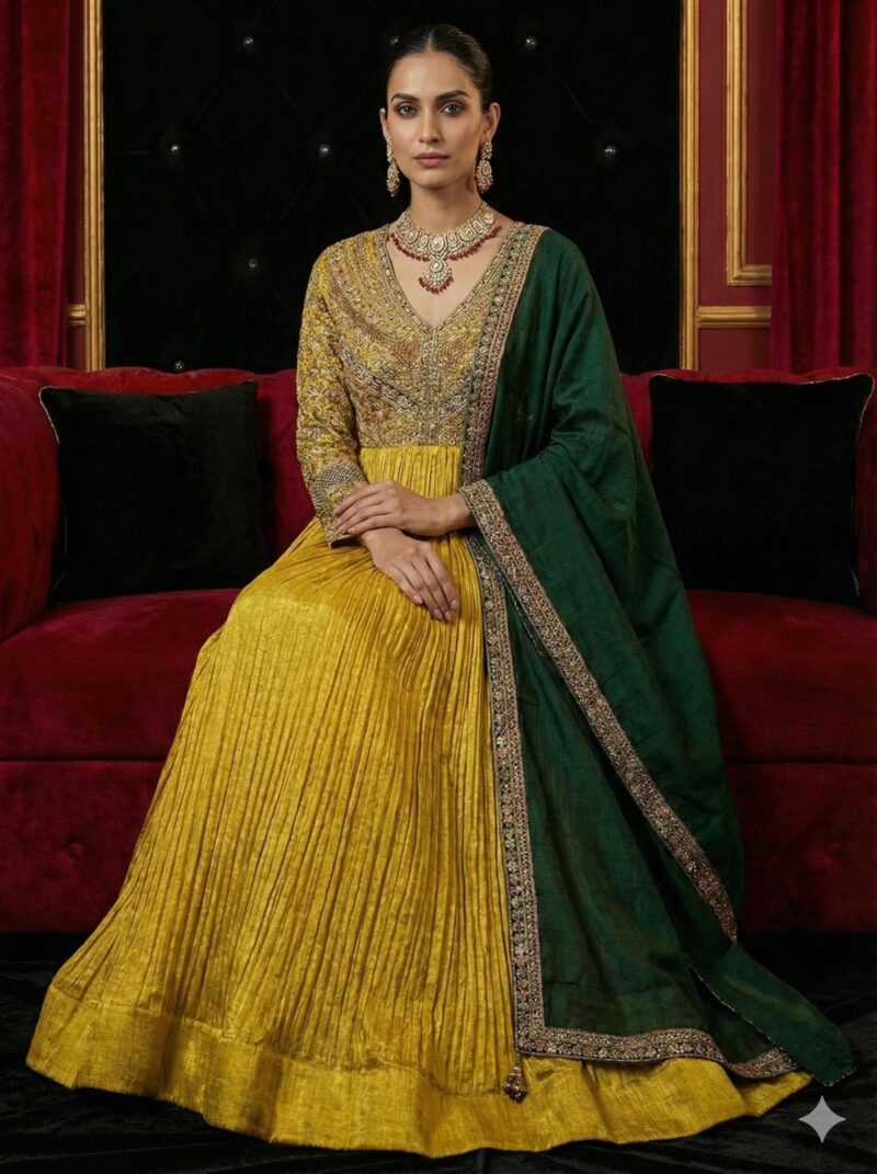 Emerald Mustard Royal Anarkali
