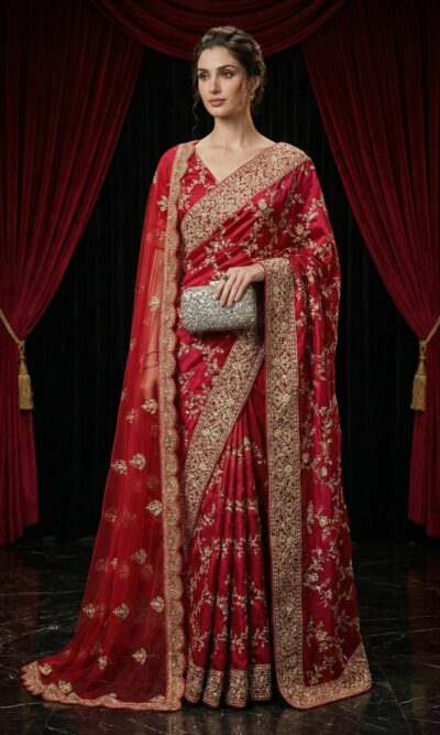 Embellished Crimson Saree