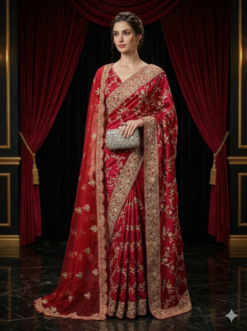 Embellished Crimson Saree