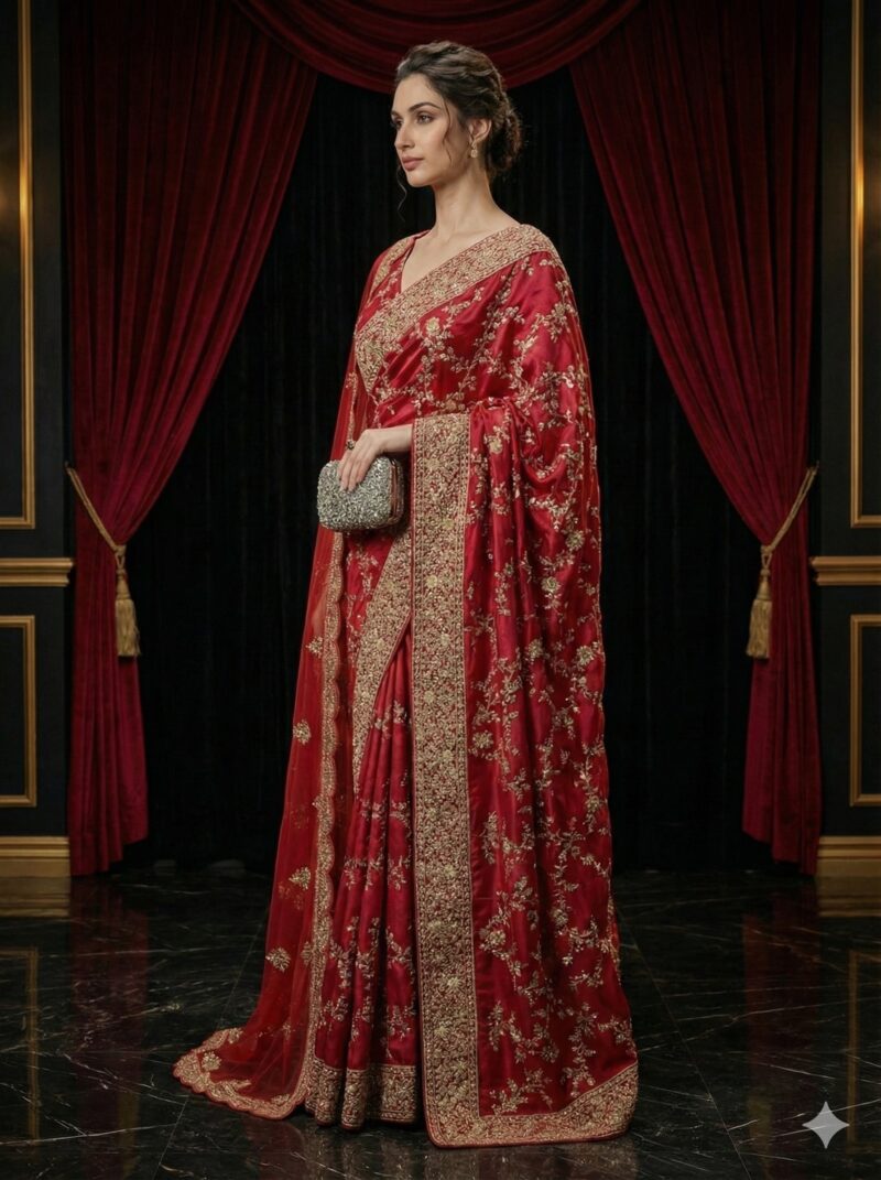 Embellished Crimson Saree