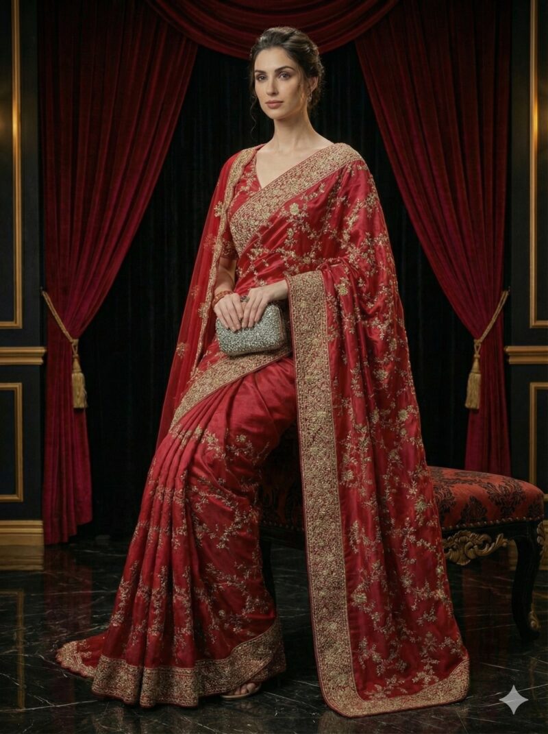 Embellished Crimson Saree