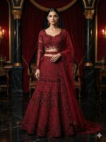 Elegant Maroon Embroidered Lehenga