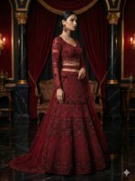 Elegant Maroon Embroidered Lehenga