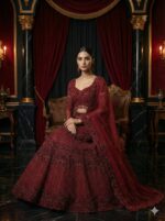 Elegant Maroon Embroidered Lehenga