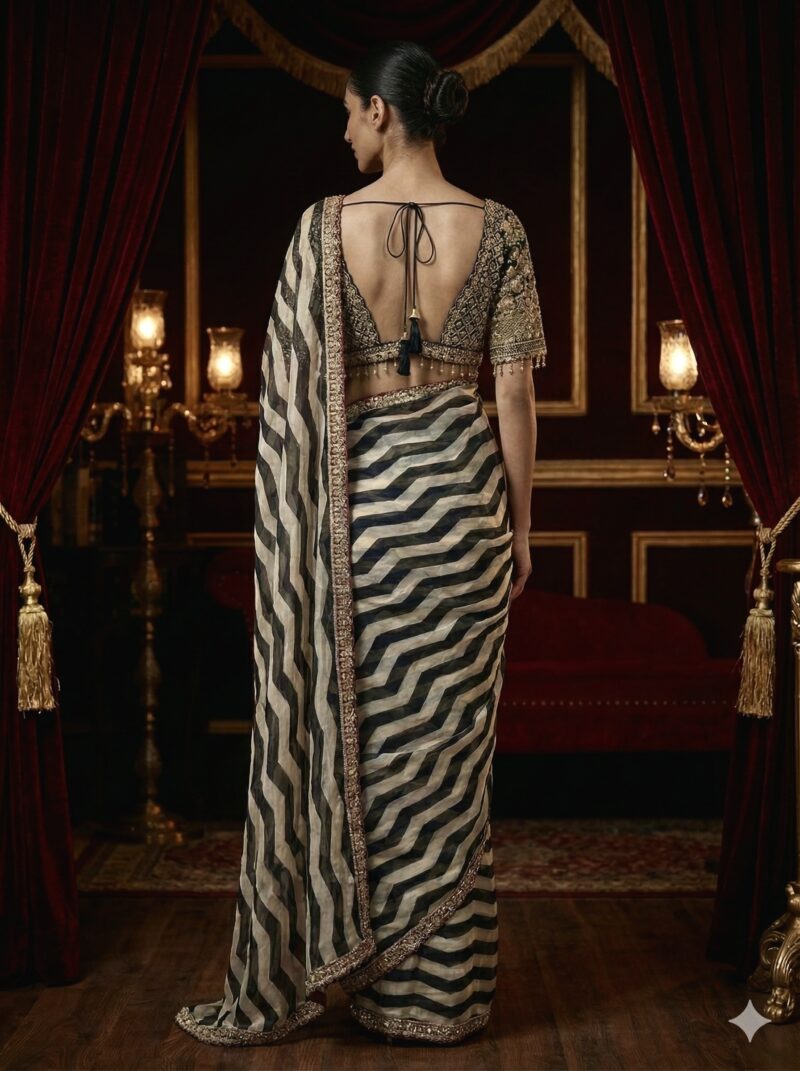 Embroidered Striped Saree