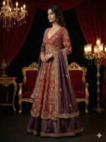 Deep Red Gold Embroidered Anarkali