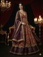 Deep Red Gold Embroidered Anarkali