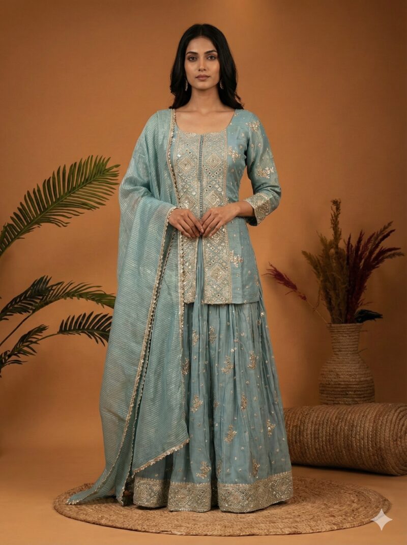 Powder Blue Embroidered Suit