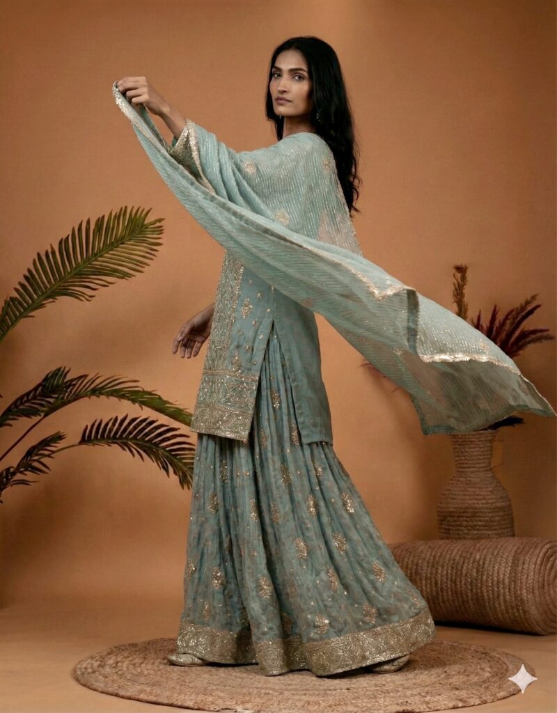 Powder Blue Embroidered Suit