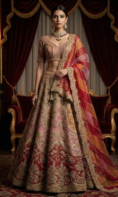 Royal Gold Maroon Zari Ensemble