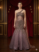 Mauve Shimmer One Shoulder Gown