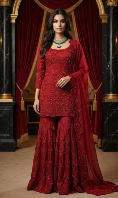 Royal Ruby Sharara Suit