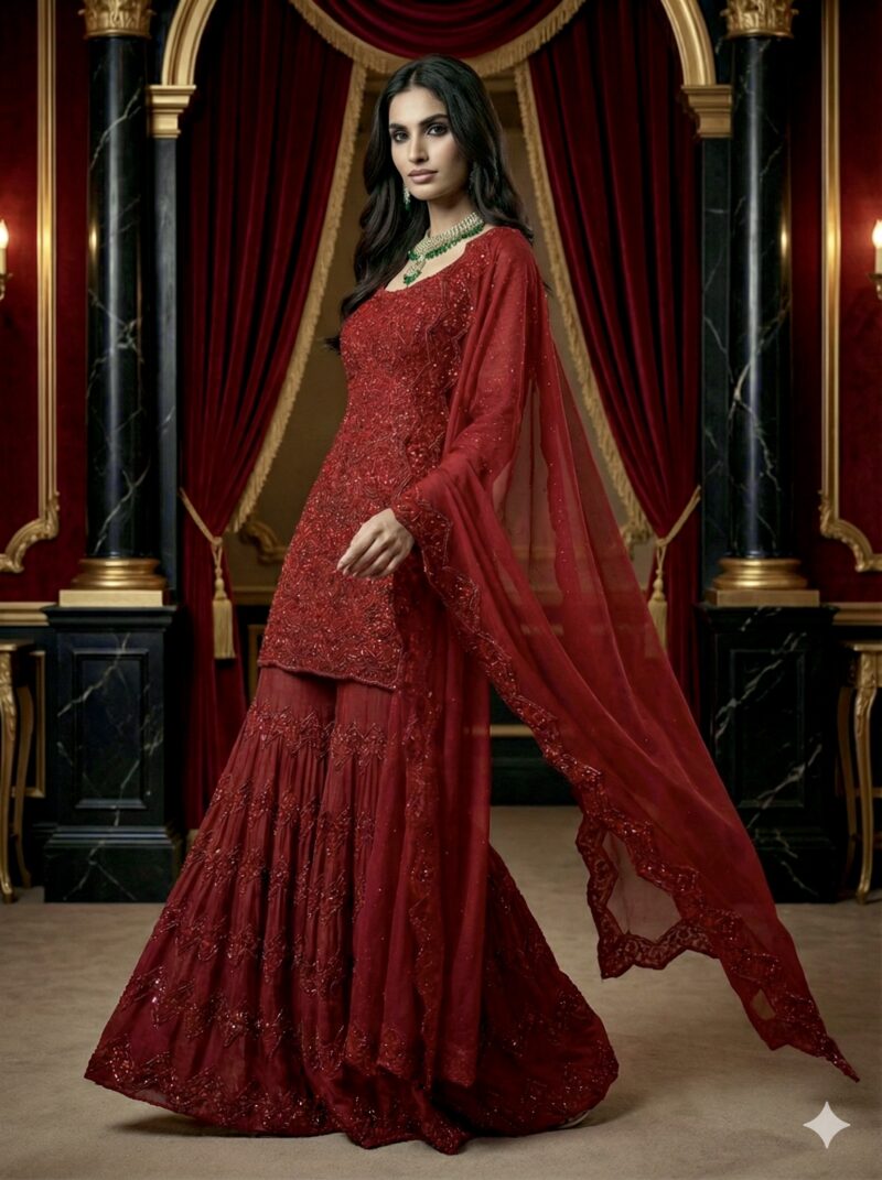 Royal Ruby Sharara Suit
