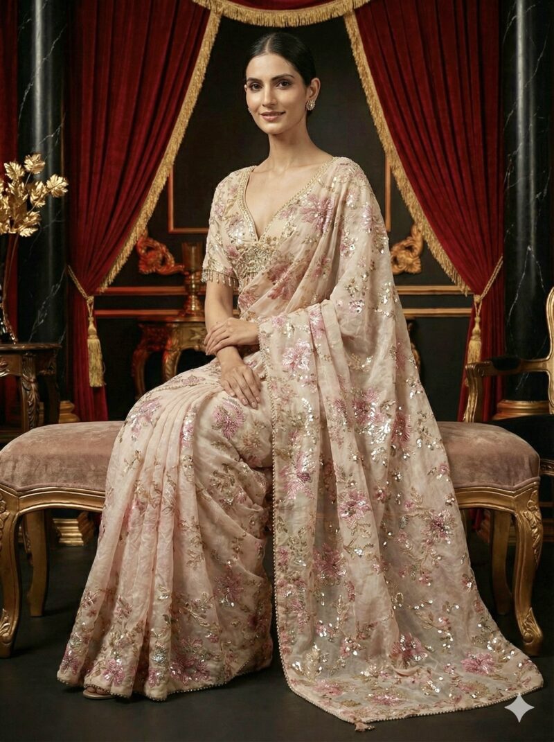 Soft Rose Floral Saree