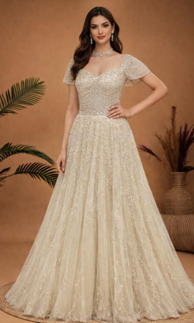 Luxury Champagne Ivory Flared Gown