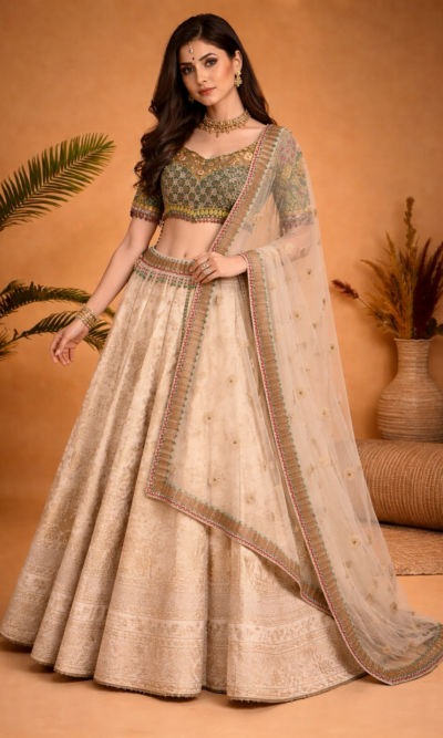 Classic Ivory Lehenga Set with Detailed Blouse