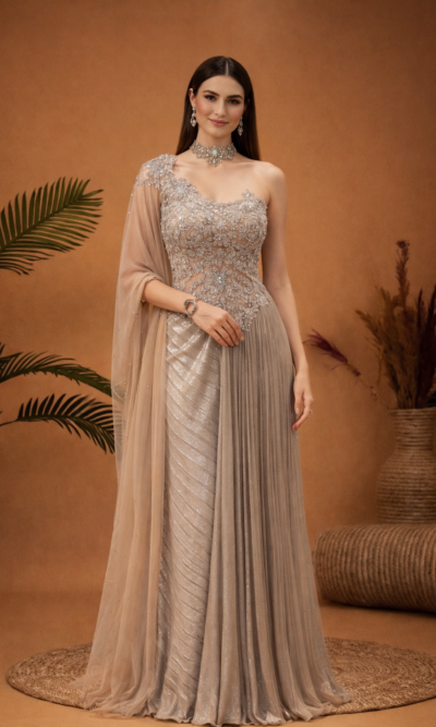 Embellished Indo-Western off Shoulder Cape Set