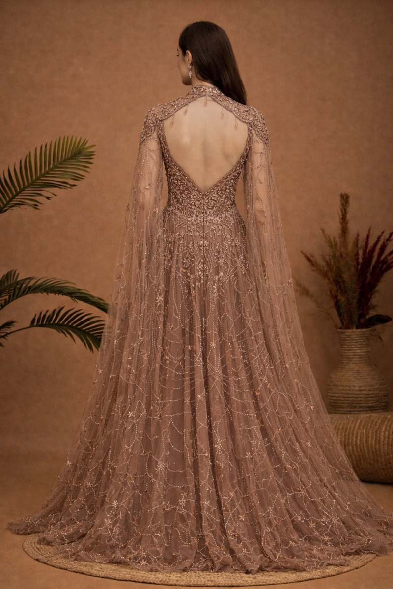 Elegant Embroidered Net Gown