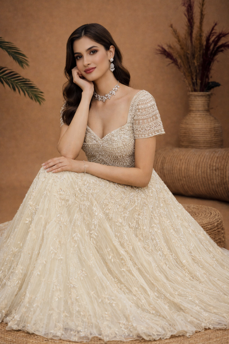 Luxury Champagne Ivory Flared Gown