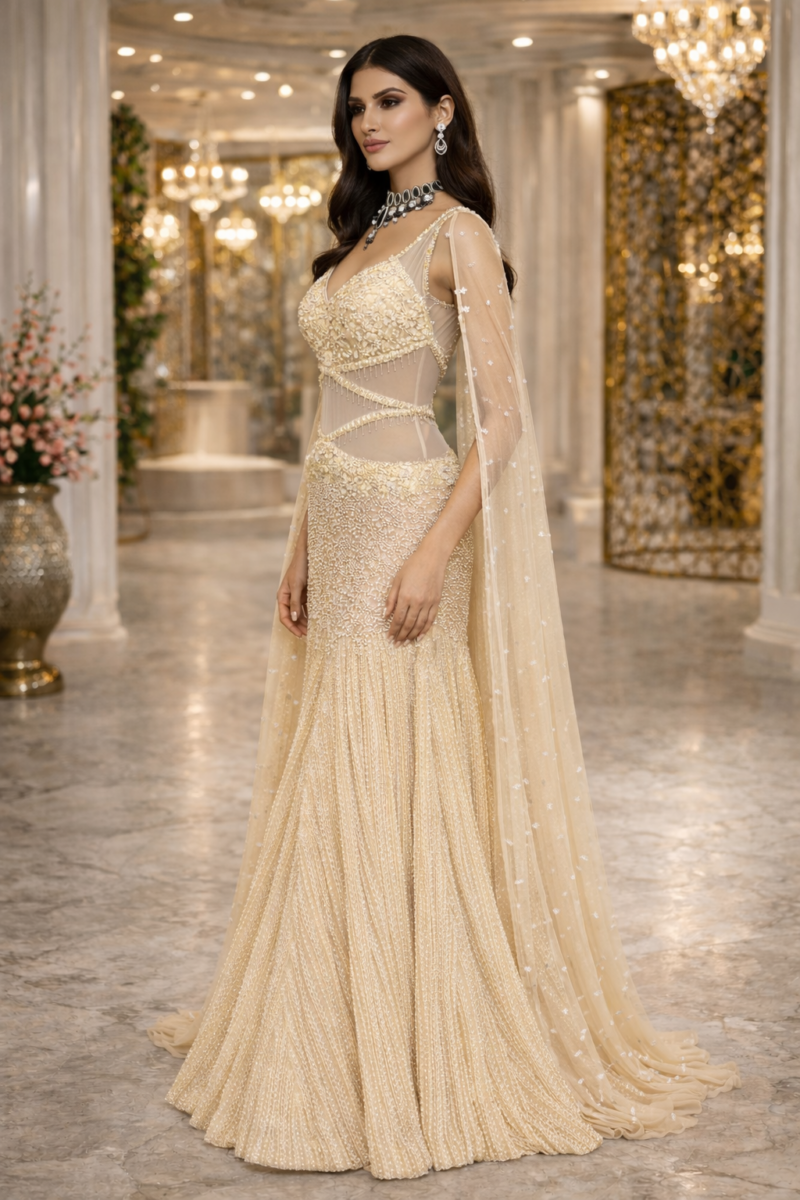 Luxury Champagne Gold Flared Gown
