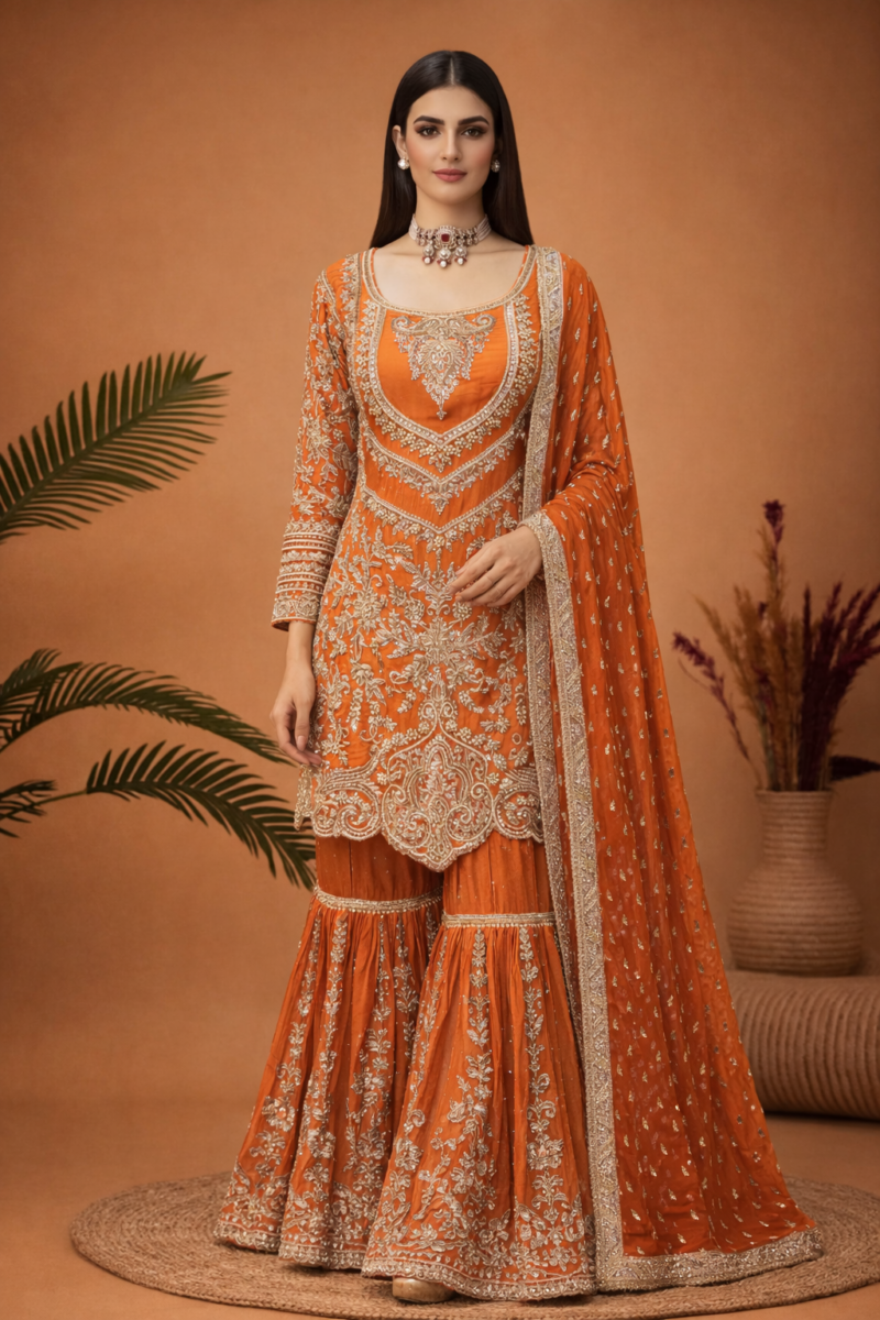 Royal Rust Embroidered Gharara Sets