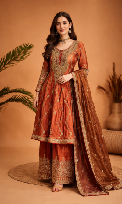 Royal Rust Embroidered Anarkali