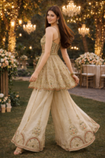 Champagne Gold Embroidered Peplum Palazzo