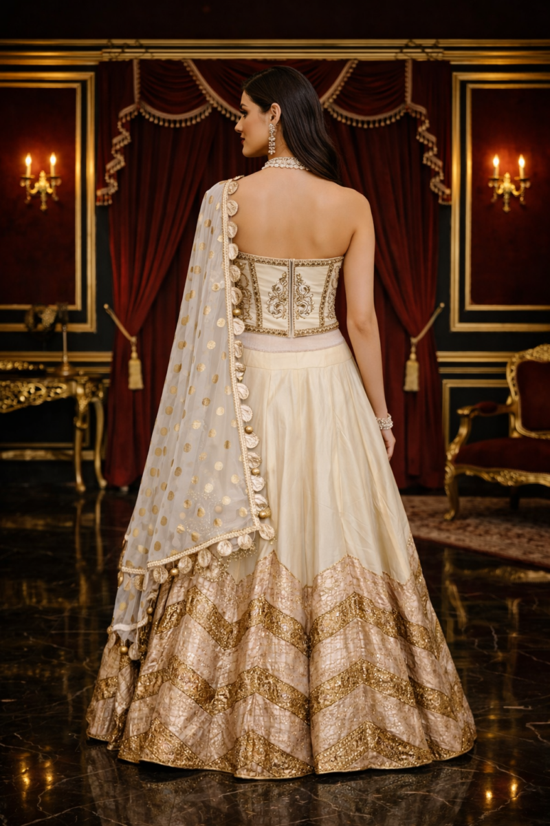 Luxury Ivory Gold Halter neck Lehenga