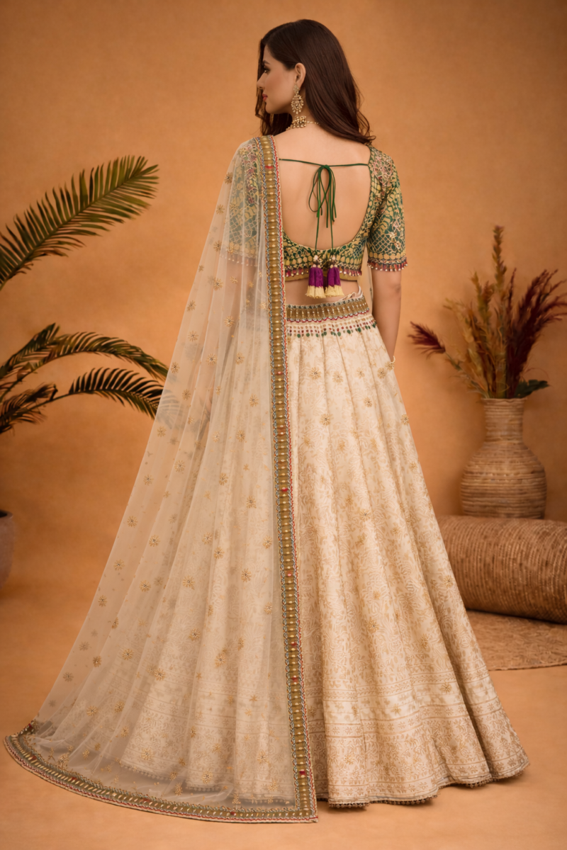 Classic Ivory Lehenga Set with Detailed Blouse