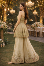 Champagne Gold Embroidered Peplum Palazzo