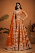 Orange Embroidered Lehenga Set