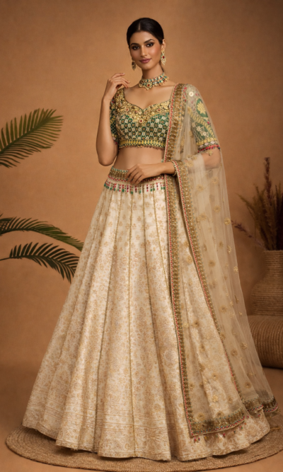 Classic Ivory Lehenga Set with Detailed Blouse