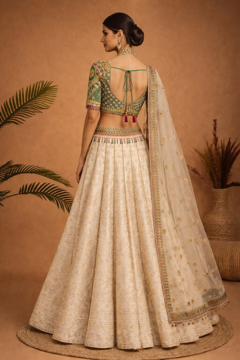 Classic Ivory Lehenga Set with Detailed Blouse