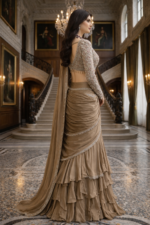 Taupe Gold Embellished Pre-Draped Saree