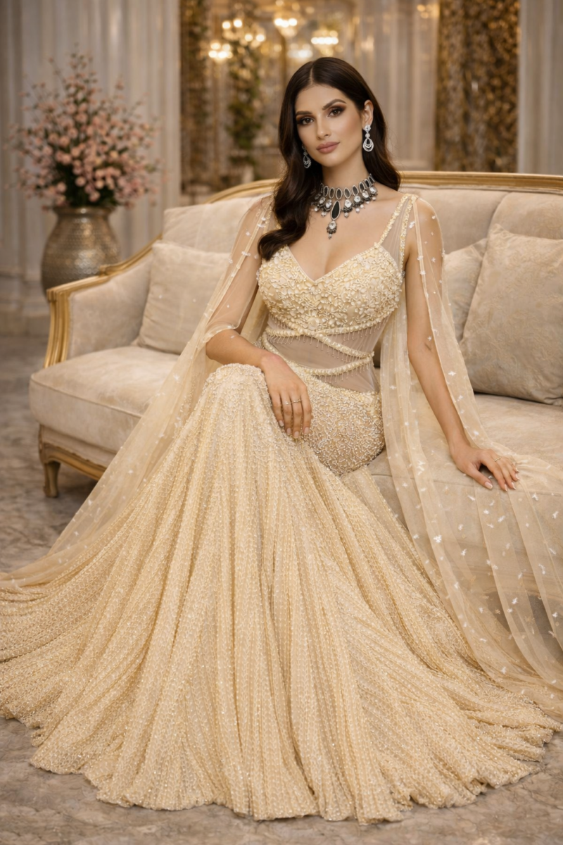 Luxury Champagne Gold Flared Gown