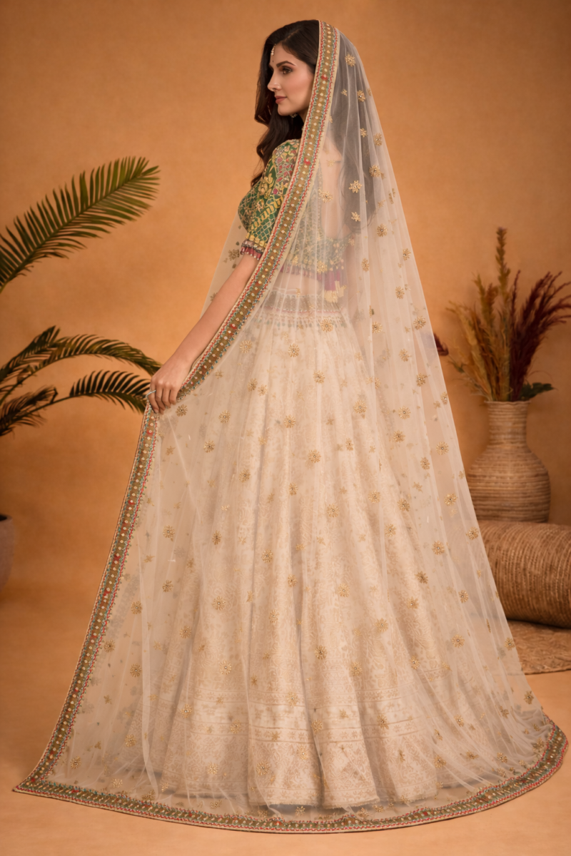Classic Ivory Lehenga Set with Detailed Blouse