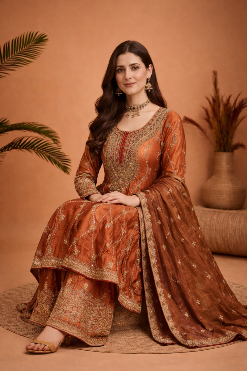 Royal Rust Embroidered Anarkali