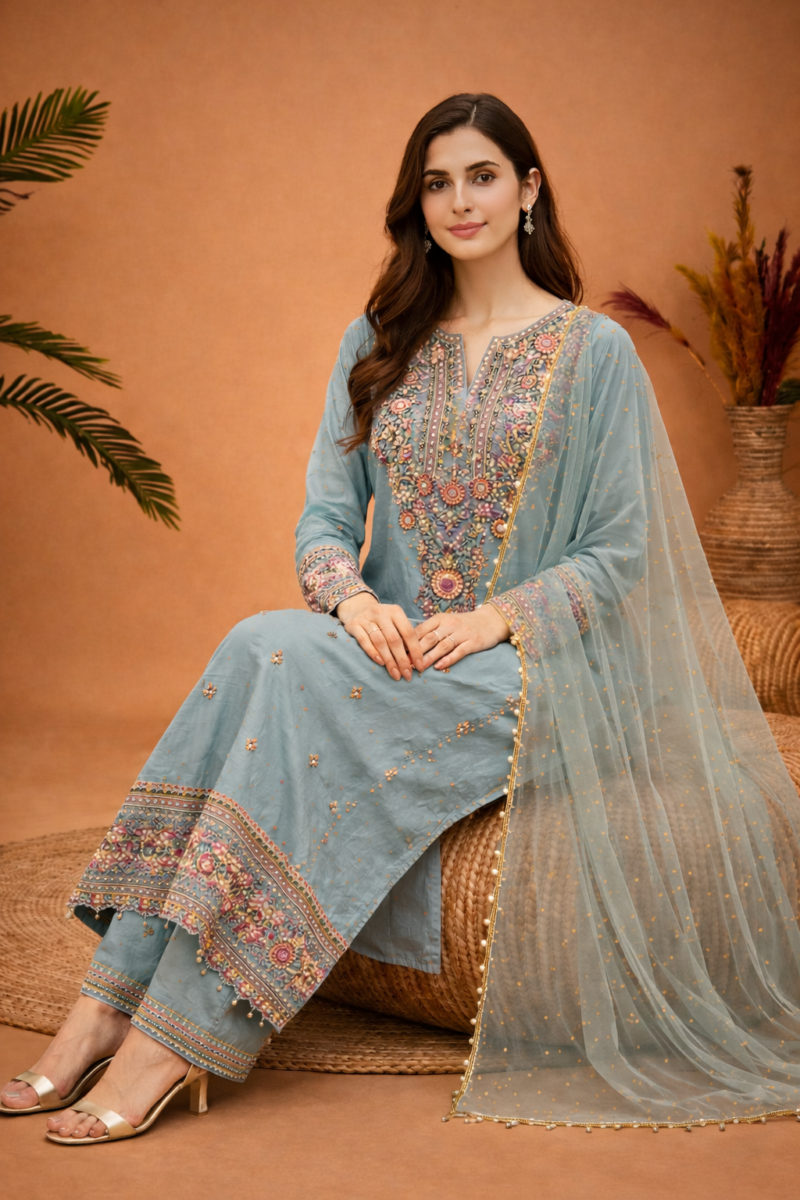 Pastel Embroidered Kurta Suit