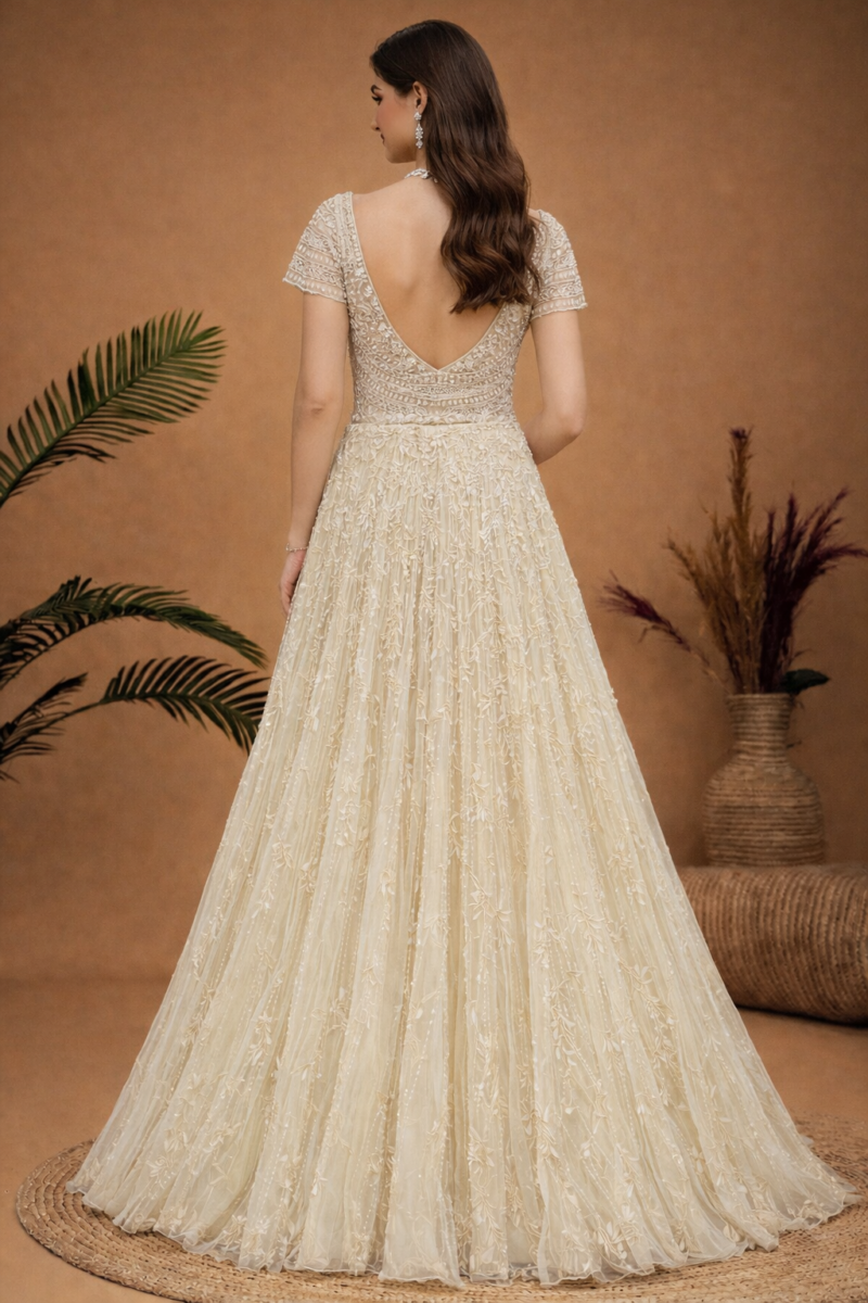 Luxury Champagne Ivory Flared Gown