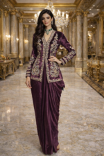 Embroidered Jacket Drape Skirt Indo-Western Set