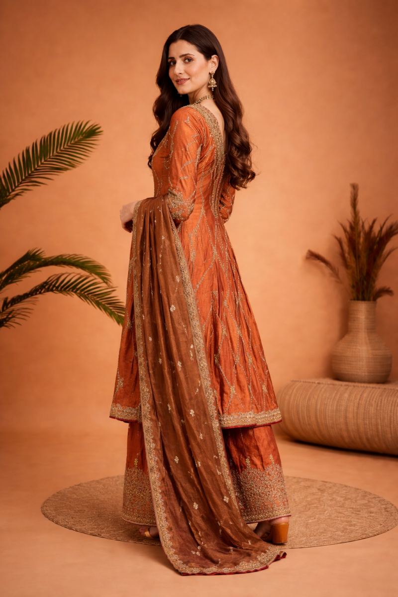 Royal Rust Embroidered Anarkali