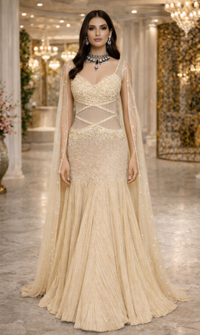 Luxury Champagne Gold Flared Gown
