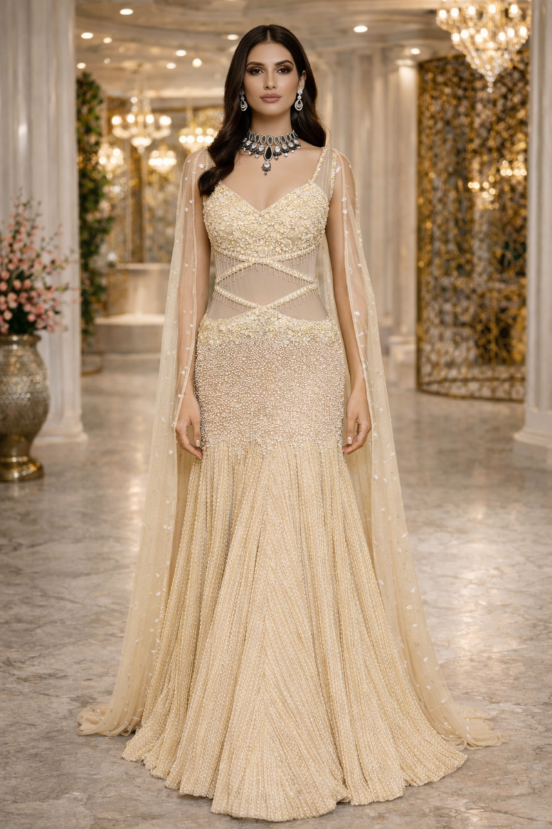 Luxury Champagne Gold Flared Gown