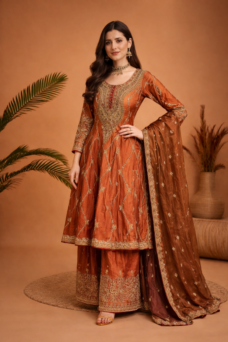 Royal Rust Embroidered Anarkali
