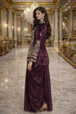 Embroidered Jacket Drape Skirt Indo-Western Set