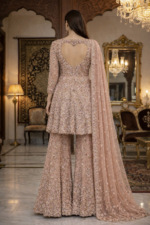 Blush Peach Embroidered Palazzo Suit