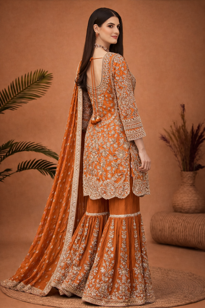 Royal Rust Embroidered Gharara Sets