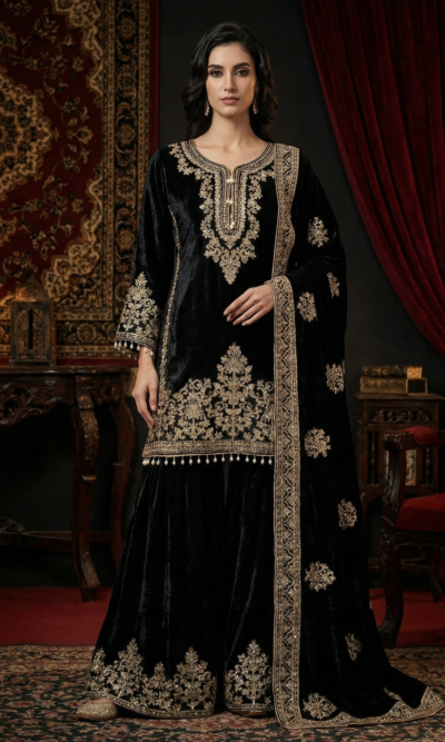 Black Gold Velvet Embroidered Suit