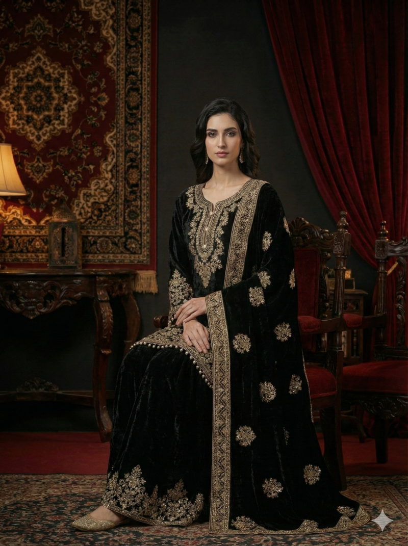Black Gold Velvet Embroidered Suit