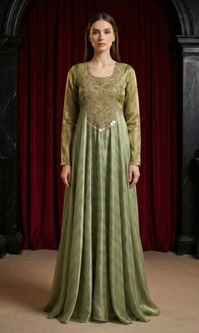 Olive Gold Embroidered Gown